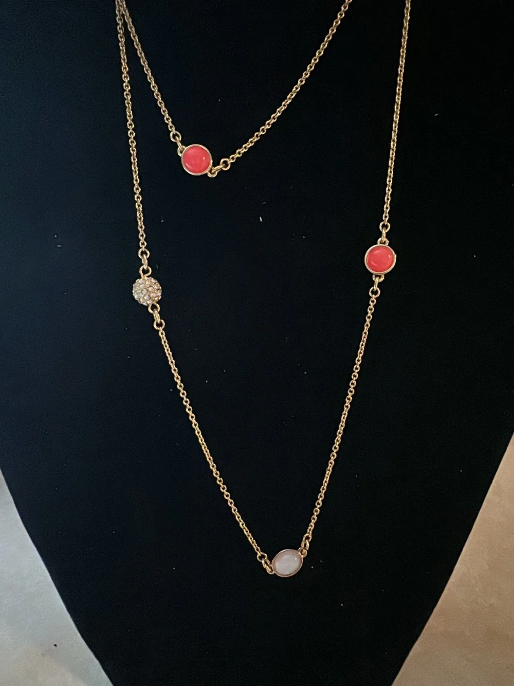 Kate Spade  Gold Layered Necklace with White and Coral Discs